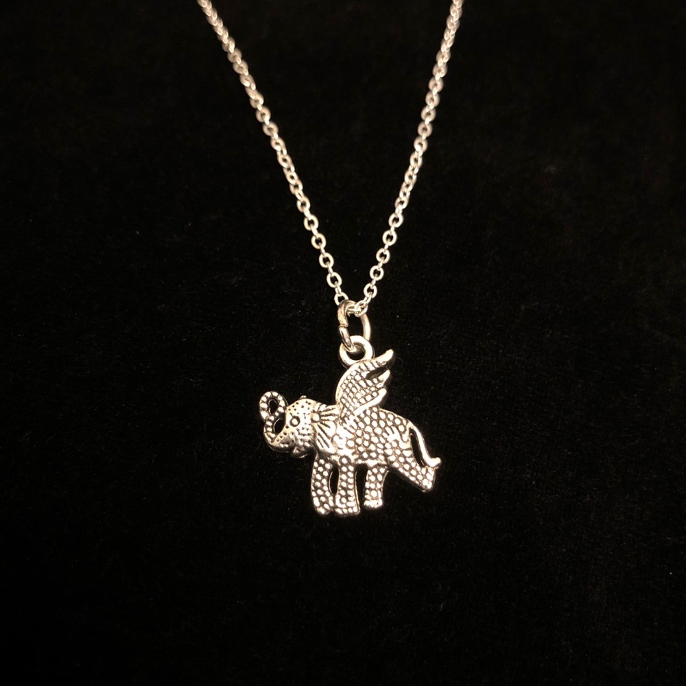 Silver Tone Flying Elephant Pendant Necklace - Picture 2 of 8